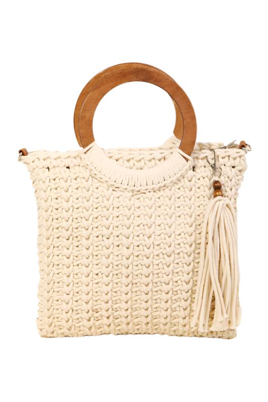 Fame Crochet Knit Convertible Tote Bag with Tassel